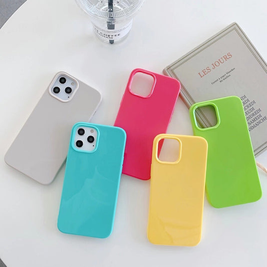 Simple Candy Color Glossy Soft Phone Case